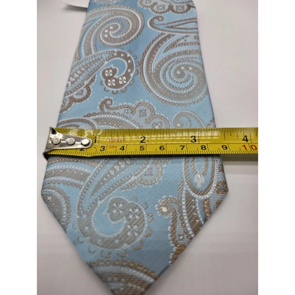 Sean John Tie Aqua Gold Silver Paisley Pattern Necktie 57